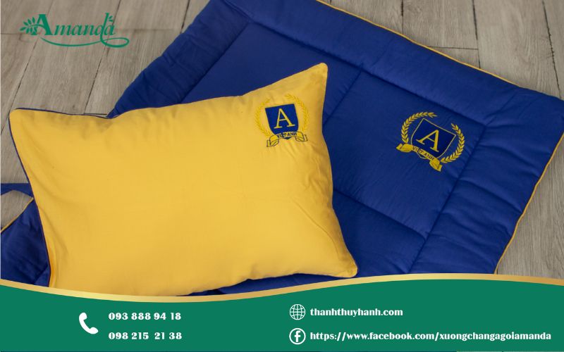 Mẫu bộ mền gối học sinh màu xanh kết hợp với màu vàng