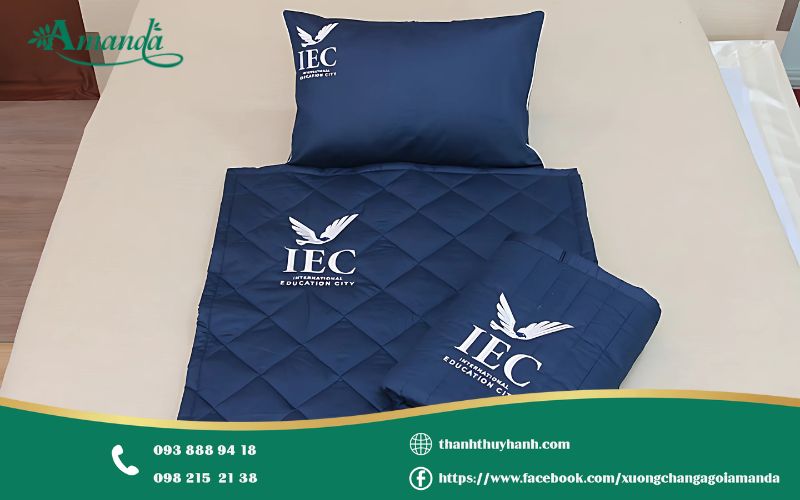 Bộ mền gối học sinh màu xanh dương đậm dễ dàng giặt tẩy vệ sinh
