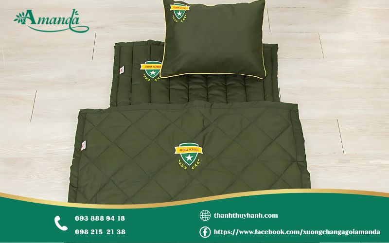 Bộ nệm gối cho bé đi học màu xanh tối giản, dễ vệ sinh