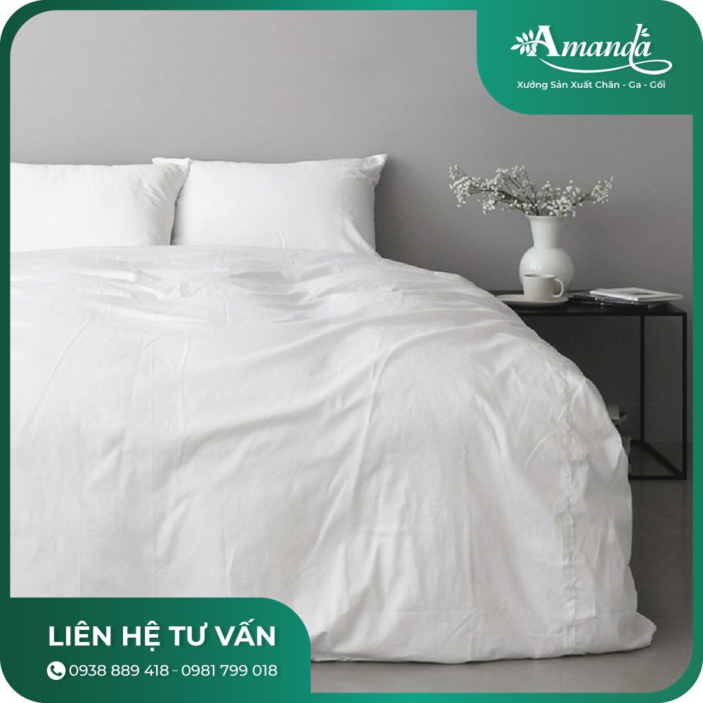 Bộ Chăn Ga Gối Khách Sạn T400 Trắng Trơn