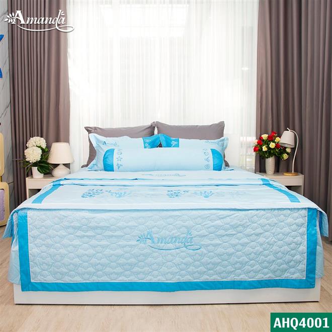 Bộ Chăn Ga Cotton Lụa Satin Thêu Cao Cấp