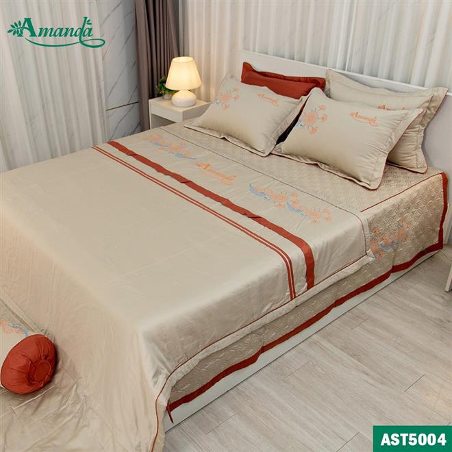 Bộ Chăn Ga Cotton Lụa Satin Thêu